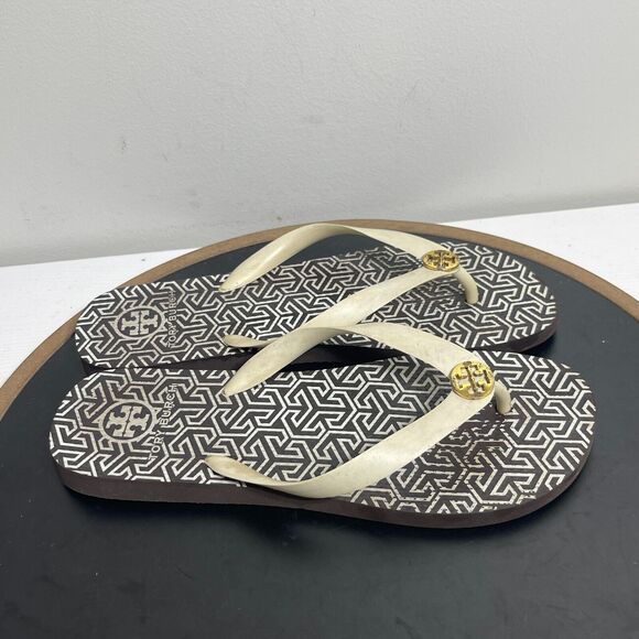 Tory Burch Women Shoes Brown Beige 10 M Toe Post Thong Flip Flop Beach Sandals - Picture 5 of 8